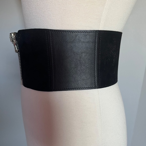 Patrizia Pepe Reptile Lizard Zip Black Suede Leather high-waist Corset belt Smal - Picture 3 of 7
